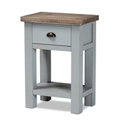 Baxton Studio Hastin Classic and Traditional Two-Tone Grey and Antique Brown Finished Wood 1-Drawer Nightstand
